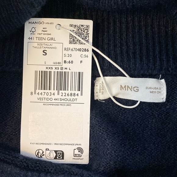 MANGO TEEN GIRL Off-shoulders dress- Navy- Small - Picture 7 of 7